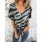 💥Limited Sale Only ￡11.99!!✨Women's V-Neck Tie-Front Zebra Print T-Shirt