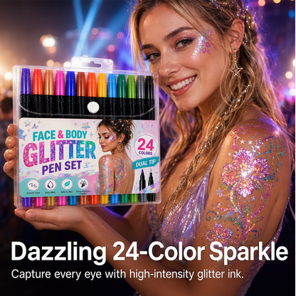 📢Last Day Sale Only ￡6.99!!⏰24-Color Face & Body Glitter Marker Set with Dual Tips