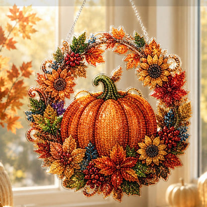⏳LAST DAY SALE ONLY ￡7.99!!🎃🍂 Pumpkin wreath with a diamond pattern to hang up – Complete DIY kit