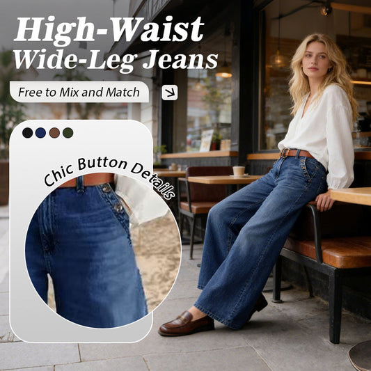 🏆🔥2026 New Arrivals 💕50K+ SOLD!💥 50% OFF!💖High-Waist Wide-Leg Jeans with Button Detail