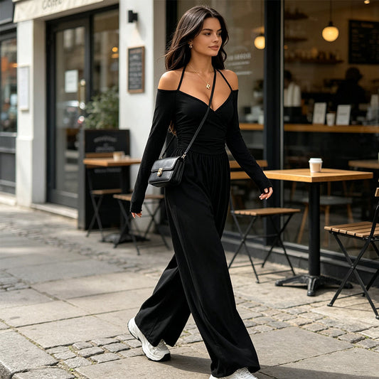 🥳AUTUMN HOT SALE🥳🍂50K+ SOLD!💥50% OFF! Women's Elegant Halter Neck Deep V Jumpsuit