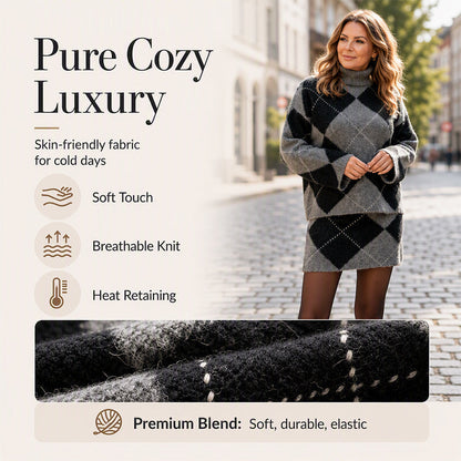 🎁💥LAST DAY SALE 50% OFF!!🍂✨ Women's Argyle Knit Sweater & Skirt Set – Elegant, Cosy & Effortlessly Chic