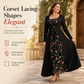 🥳AUTUMN HOT SALE🥳🍂50K+ SOLD!💥50% OFF! Women's Square Neck Lace Up Corset Maxi Dress with Floral Embroidered Mesh Panel🌸