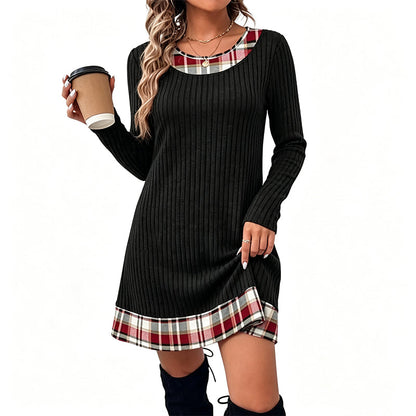 🎁💥LAST DAY SALE ONLY ￡14.99!!💖Women's Casual Plaid Patchwork Knit Dress