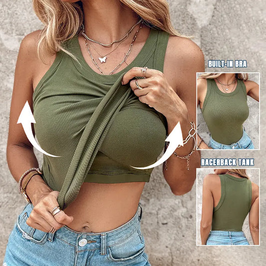🔥LAST DAY SPECIAL PRICE: ￡11.99!!🔥Ribbed Stretchy Tank Top with Shelf Bra