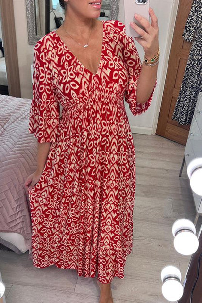 🔥 Casual Print V-neck Long Dress🔥Hot Valentine's Day sales